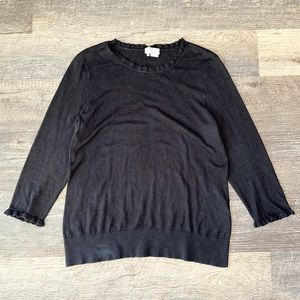 KATE SPADE black ruffle trim Bekki cashmere sweater L